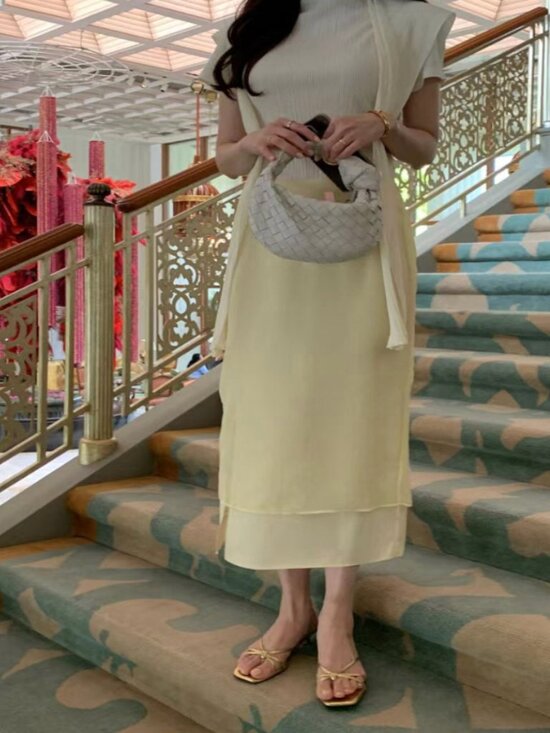 Dresses & Skirts - Butter Yellow Chiffon Midi Skirt | XS